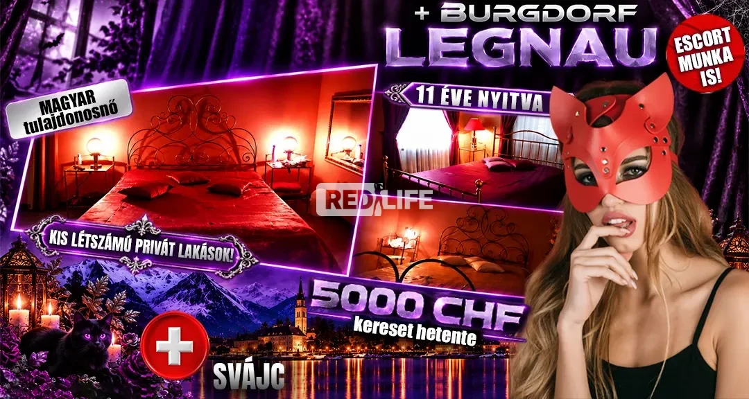 [11 éve nyitva] Kis létszámú privát lakások escort lehetőséggel Svájcban, Lengnau és Burgdorf városokban (Bern kanton), heti akár 5000 CHF keresettel